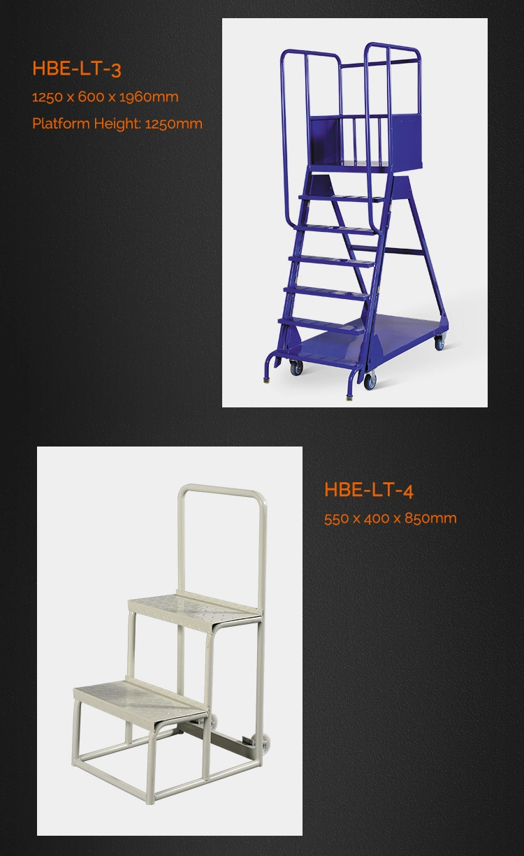 Warehouse Step Four Wheel Metal Flat Ladder Cart