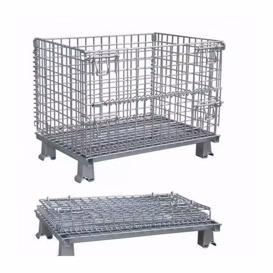 European Wire Mesh Container Stacking Lockable Wire Basket Metal Storage Cage for Warehouse
