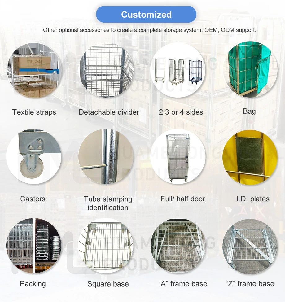 Four Sided Customized Galvanized Transportation Foldable Rolling Metal Storage Cage