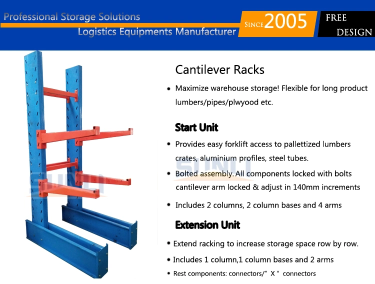 SGS/ISO Double Faced Industrial Storage Lumber Cantilever Rack