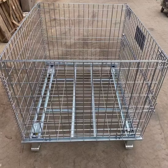 European Wire Mesh Container Stacking Lockable Wire Basket Metal Storage Cage for Warehouse